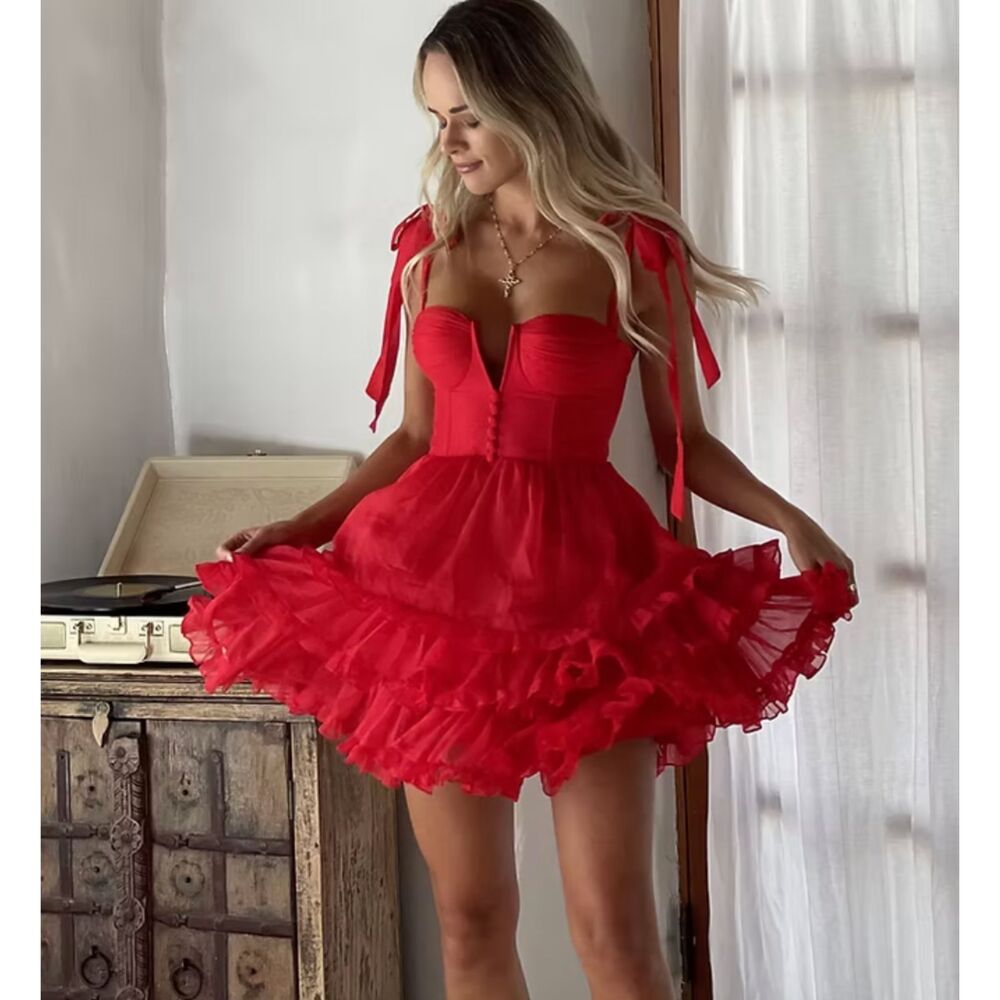 ADEIRLINA Bonjour Corset Style Mini Dress Red X-Small NEW NWT
